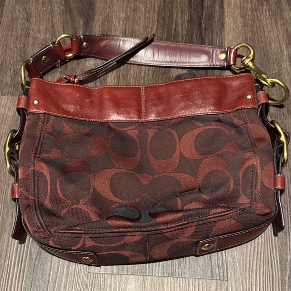Coach Red and Brown Signature Shoulder Bag - Picture 2 of 6